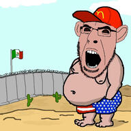 amerimutt brown_skin fat flag mcdonalds mexico open_mouth shorts soyjak stubble united_states variant:cobson wall // 1200x1200 // 545.1KB