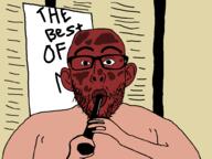 bjork bjork_stalker drawn_background ear face_paint firearm glasses gun gun_in_mouth holding_gun holding_object holding_pistol imminent_death imminent_suicide pistol red_skin ricardo_lopez soyjak stubble suicide variant:nojak weapon white_skin // 1000x750 // 31.0KB