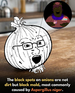 aspergilus_niger brown_skin ear food glasses jimbo_(namefag) jimbo_(user) jimbrap jimbraphog meta:namefags mold moldy name_tag namefags oneshot oneshot_pedo_nigger onion open_mouth scarf teeth variant:alicia variant:soyak vegetable // 1080x1326 // 934.0KB
