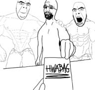 3soyjaks arm beard buff closed_mouth gigachad glasses hand he_will_always_be_a_gem holding_object open_mouth smile soyjak stubble subvariant:nucob text variant:bartender variant:cobson // 2158x2046 // 261.7KB