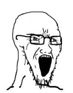 glasses no_eyebrows open_mouth soyjak stretched_mouth stubble variant:soyak // 357x457 // 76.6KB