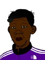 black_skin clothes ear hair kuz large_nose nigger purple soyjak stubble text track_suit variant:carterjak variant:kuzjak yellow_sclera // 810x1080 // 77.0KB