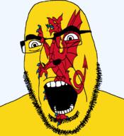 angry animal british dragon england flag flag:somerset glasses hair looking_to_the_left open_mouth somerset soyjak stubble teeth thick_eyebrows united_kingdom variant:cobson // 721x789 // 130.4KB