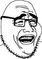 closed_eyes glasses laughing open_mouth rage_comic soyjak stubble teeth variant:smugjak yao_ming // 554x772 // 33.9KB