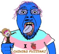 2soyjaks ack anime arm artist:hellcat blood blue_skin brown_hair calm clothes danganronpa:_trigger_happy_havoc danganronpa_(series) fist fujisaki_chihiro glasses hair hand heart holding_object i_love open_mouth purple_hair soyjak subvariant:science_lover text tranny variant:bernd variant:markiplier_soyjak video_game visual_novel // 1076x980 // 164.9KB