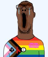 aids black_lives_matter brown_skin crying flag:progress_pride_flag gay_flag glasses lgbt map_(pedophile) open_mouth pedophile poop pride_flag progress_pride_flag queen_of_spades raised_fist_(symbol) soyjak spade stubble text tranny variant:reaction_soyjak zoophile // 814x963 // 123.6KB