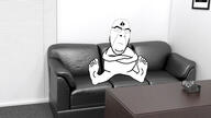 arm bbc camera casting_couch closed_eyes closed_mouth couch foot full_body glasses irl_background queen_of_spades soyjak stubble variant:cobson // 1920x1080 // 525.9KB