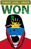 ahegao antigua_and_barbuda country emerald flag flag:antigua gem glasses green green_eyes hair looking_up open_mouth schlog_color_event soyjak soyjak_blog stubble teeth text threat_level_green variant:cobson won // 721x1115 // 165.4KB