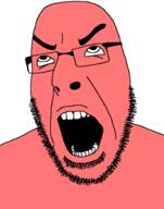 angry glasses looking_up open_mouth red_skin soyjak stubble template variant:cobson // 496x629 // 68.9KB