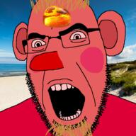 amber cheeks ear glasses hair irl_background red_nose red_skin soyjak stubble variant:cobson yellow_hair // 721x720 // 240.7KB