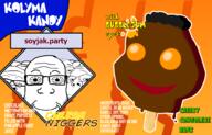 4soyjaks cheese_niggers closed_mouth food glasses negro nigger popsicle series:kolyma_kandy shieet smile soyjak soyjak_party stubble text tyrone variant:a24_slowburn_soyjak variant:bernd variant:gapejak variant:markiplier_soyjak // 2313x1482 // 1.0MB