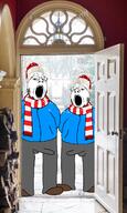 2soyjaks arm caroller christmas clothes erection facemask full_body glasses hat irl_background leg santa santa_hat scarf shoe snow soyjak stubble sweater variant:gapejak // 753x1256 // 967.6KB