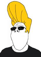 cartoon cartoon_network clothes glasses hair johnny_bravo no_mouth raised_eyebrow soyjak sunglasses variant:gapejak yellow_hair // 654x898 // 41.7KB