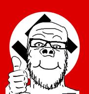 closed_mouth flag nazism smile soyjak swastika thumbs_up variant:a24_slowburn_soyjak // 750x790 // 101.2KB