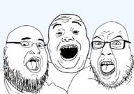 3soyjaks angry beard ear fat fat_trio glasses looking_at_you mustache open_mouth series:trios_&_duos soyjak stubble teeth template transparent_background variant:alicia variant:fatjak variant:hilbert_soyjak // 828x581 // 131.5KB