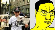 angry asian cap chud clothes donald_trump glasses hair happy_merchant hat holding_object internet_is_leaking irl irl_background japan japanese_politics judaism nazism nsfw penis picture soyjak tshirt variant:chudjak yellow_skin // 919x499 // 704.7KB