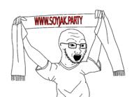 animated clothes dance excited glasses open_mouth scarf soyjak soyjak_party stubble text tshirt variant:soyak // 2502x1817 // 245.1KB