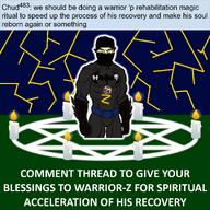 blue_background candle chud_(soybooru) comment dark_sky english_text glowing_eyes grass meta:namefags revival ritual star_of_david storm subvariant:chudjak_front text variant:chudjak warrior-z_(user) // 1715x1715 // 364.8KB