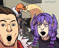 00_ipn 2soyjaks anime brown_hair clothes drawn_background female hair heterochromia kitchen nijisanji open_mouth purple_hair redraw rice_wave rpr selen_tatsuki soy_parody soyjak stubble variant:two_pointing_soyjaks vt_(4chan) vtuber white_skin // 1500x1222 // 1.2MB