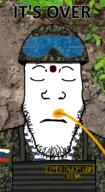 blood closed_eyes closed_mouth clothes country cyrillic_text dead emr_pattern flag helmet irl_background its_over piss russia russo_ukrainian_war soldier soyjak stubble text variant:markiplier_soyjak z_(russian_symbol) // 600x1100 // 658.3KB