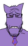 character closed_mouth clothes frown gengar glasses necktie pokemon purple_skin sad soaroz soyjak stubble teeth tired variant:markiplier_soyjak videogame ytpmv // 600x980 // 35.6KB