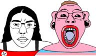 brown_hair closed_mouth eyelashes female flag:nazi_germany flag:transgender_pride_flag friendship lipstick looking_at_you nazism open_mouth pooner series:foidjaks subvariant:bridget subvariant:female_chudjak subvariant:patricia tongue tranny variant:bernd variant:chudjak // 2072x1224 // 60.5KB