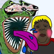 amphibian animated blonde_hair_ brown_skin ext=gif frog licking meta:featured meta:leaky nas:pepe nate pepe_the_frog saliva subvariant:hunky_twink_sex_machine tongue variant:alicia wide_eyes // 700x708 // 274.1KB