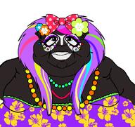 black_skin bow breasts clothes collar fat female flower glasses gyaru makeup obese plant purple_hair sticker subvariant:branigger subvariant:breniqua subvariant:yabra variant:brandon // 1674x1582 // 394.0KB