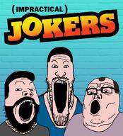 beard brian_quinn brick glasses impractical_jokers james_murray moustache open_mouth sal_vulcano trend:soyjak_trio variant:gapejak variant:markiplier_soyjak variant:tony_soprano_soyjak // 1080x1192 // 606.3KB