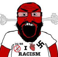 1488 angry beard clothes glasses happy_merchant head_steam i_love judaism nas:happy_jewish nas:merchant nazism no_symbol open_mouth racism red_skin soyjak subvariant:science_lover swastika tshirt variant:markiplier_soyjak // 800x789 // 195.1KB