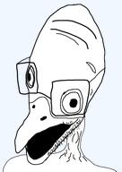 'o beak bird chicken chicken_factory_('o) eyes glasses mouth_open stubble variant:unknown wrinkles // 352x497 // 52.4KB
