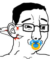 blood closed_mouth ear ear_removal ear_surgery glasses hair pacifier scissors soyjak variant:chudjak // 645x770 // 31.5KB