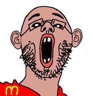 amerimutt black_sclera brown_skin clothes ear glasses lips mcdonalds open_mouth stubble variant:joak // 346x360 // 13.1KB