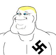 aryan blonde_hair_ chad mouth_closed muscles smirk subvariant:mexiaryan swastika variant:meximutt yoba_face // 886x872 // 58.1KB