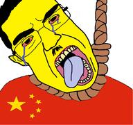 ack asian bloodshot_eyes china clothes country crying ear eunice flag flag:china glasses hair hanging mustache open_mouth politics rope soyjak star star_(symbol) subvariant:patrick suicide tongue variant:chudjak yellow yellow_skin yellow_teeth // 769x721 // 261.0KB