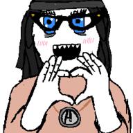 arm avengers blue_eyes blush clothes hair hand happy hat heart necklace open_mouth redraw soyjak variant:soytan // 250x250 // 3.9KB