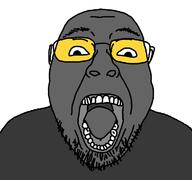 glasses grey_skin open_mouth soot soot_colors soyjak soyjak_party stubble tongue variant:bernd // 1200x1125 // 31.6KB