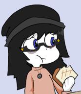 avengers beanie blue_eyes blush concerned eating female food glasses hair variant:soytan // 657x759 // 81.3KB