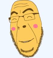 blush closed_eyes closed_mouth emoticon glasses grin series:soymoji smile soyjak stubble variant:cobson yellow yellow_skin // 721x789 // 39.3KB