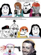 anime bible blood bloodshot_eyes brainlet christianity clothes comic communism crying dead fat flag flag:transgender_pride_flag glasses grey_skin gun hair hammer_and_sickle hat holding_object i_fucking_love_science multiple_soyjaks npc open_mouth orange_hair religion smile soyjak stretched_mouth stubble text variant:alicia variant:soyak // 1057x1419 // 217.0KB