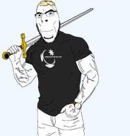 azerbaijan azerbaijan_technology blonde_hair_ blue_eyes closed_mouth grey_shirt stubble sword variant:cobson wristwatch // 1834x1910 // 234.5KB
