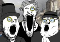 bowler_hat british clothes gentleman glasses london monocle suit top_hat variant:gapejak variant:markiplier_soyjak variant:tony_soprano_soyjak // 828x581 // 167.7KB