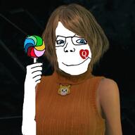 blue_eyes closed_mouth female femjak girl glasses hair holding_lollipop holding_object lollipop queen_of_hearts resident_evil resident_evil_4 sonichu subvariant:soylita variant:gapejak video_game // 768x766 // 153.8KB