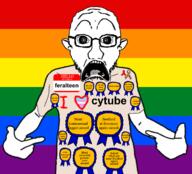 aids arm autism award bald clothes cytube ear faggot feralteen flag flag:gay_pride_flag flag:lgbt_pride_flag forehead_lines forehead_wrinkles gay glasses i_heart i_love lgbt lgbt_flag looking_at_you most_awarded_person_ever_award most_homosexual_faggot_award multiple_awards name_tag namefags no_one_cares_award open_mouth pointing ribbon scared soybooru soyjak stubble subvariant:doctos subvariant:doctos_front text tongue too_many_awards_award tranny variant:shirtjak variant:soyak // 1167x1056 // 395.6KB