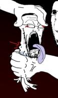 2soyjaks angry biting_lip breaking_neck closed_eyes closed_mouth crying death glasses hand laughing ominous open_mouth shadow stubble subvariant:hornyson variant:cobson variant:soyak // 698x1168 // 218.1KB