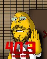 403 angry animal artist:crimsonvoidhydra1488 beard clothes dog dog_ear door glasses janny red_text text variant:gapejak x yellow yellow_skin // 864x1080 // 337.0KB