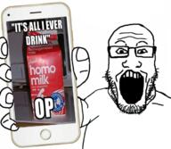 arm first_phoneplier_vertical_image glasses hand holding_object holding_phone homo_milk impact_font iphone its_all_i_ever_drink open_mouth phone qa_(4chan) soyjak stubble subvariant:phoneplier subvariant:phoneplier_vertical variant:markiplier_soyjak // 680x593 // 379.0KB