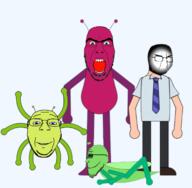 antenna beard black_eyes black_pants bug bugbo front_facing gerbo glasses gradient_joe grasshopper green_skin hoppo purple_skin variant:bernd variant:chudjak variant:cobson variant:gapejak variant:markiplier_soyjak // 1280x1252 // 551.2KB