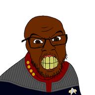 benjamin_sisko black_skin clenched_teeth clothes glasses soyjak star_trek stubble uniform variant:feraljak yellow_teeth // 1000x1000 // 62.0KB