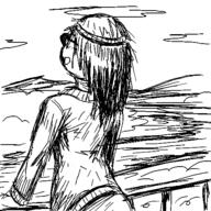 artist:sleep_chvd back clothes glasses hair oekaki sea variant:soytan // 499x499 // 62.9KB